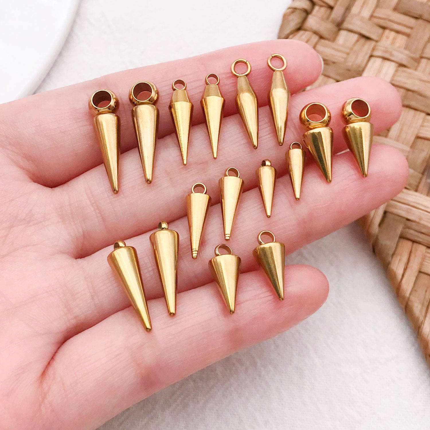 Stainless Steel Punk Cone Spike Charm Pendant for DIY Necklace Bracelet Earring Making