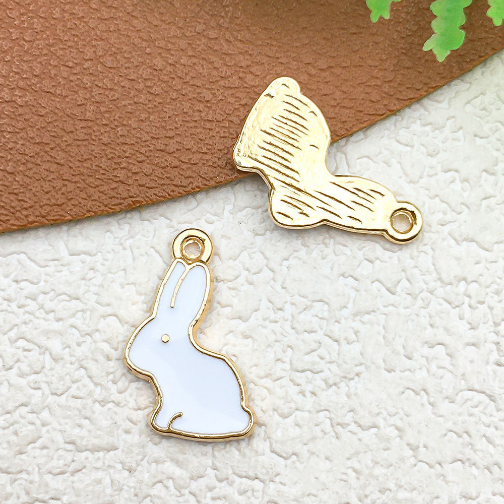 Gold Tone Enamel Zinc Alloy Cat Easter Rabbit Charm Pendant for DIY Bracelet Necklace