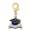 Enamel Navy Grad Cap Open Book Charm Gold Lobster Clasp view 5