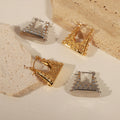 Studded Triangle Bag Hoop Earrings Gold Or Steel Tone view 2