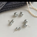 Gray Pearl Round Stud Earrings in Four Sizes With Metal Details view 4