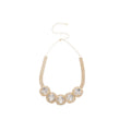 Five Crystal Medallion Collar Necklace With Polished Metal Tone Details view 5