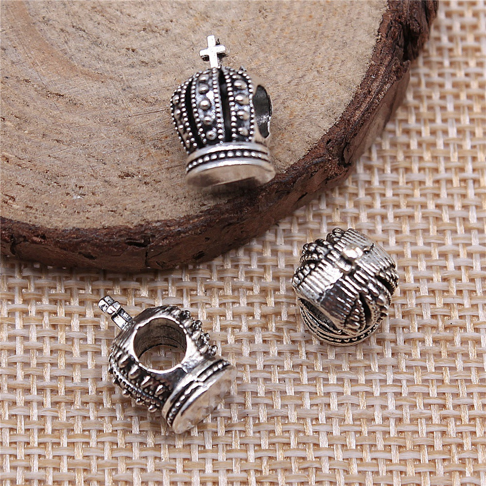 14x9x8mm 2.4g Antique Silver Zinc Alloy Crown Large Hole Beads for DIY Bracelet Jewelry Making