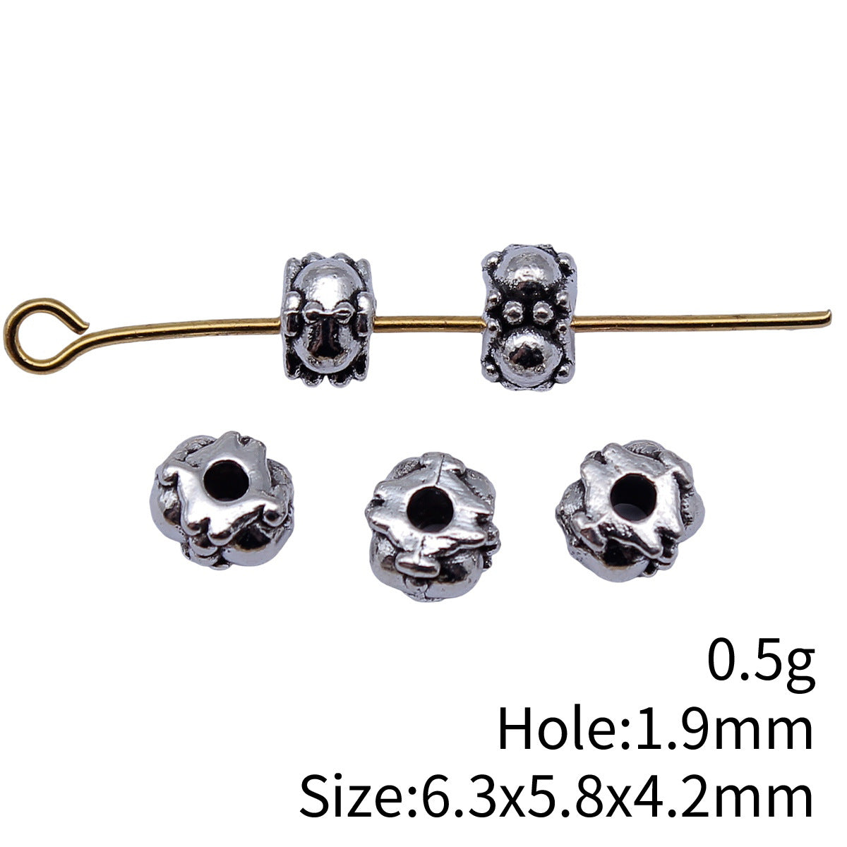 6.3x5.8x4.2mm 0.5g Antique Silver Zinc Alloy Plain Small Hole Spacer Beads for DIY Bracelet Jewelry Making
