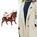 White Enamel Ox Brooch Pin with Gold Tone Details Decorative Jewelry view 2