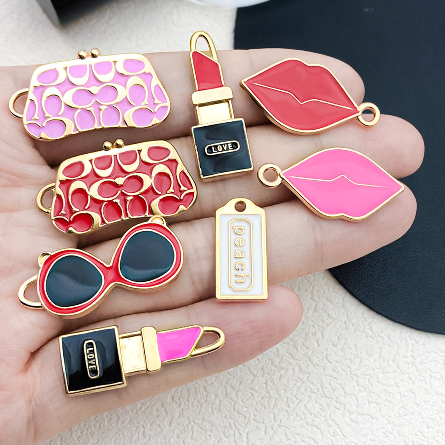 Enamel Zinc Alloy Lipstick Bag Theme Charm Pendant for DIY Earrings Bracelet Keychain