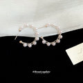 Silver Tone Open Hoop Stud Earrings Wrapped with Pearls view 2