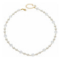Pearl Clear Bead Station Necklace Gold Steel Models A B view 5