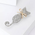 Crystal Cat Brooch with Bow in Gold or Silver Tone view 5
