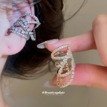 Crisscross Crystal Ear Clips in Silver and Gold Tones