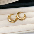 Polished Chunky C Hoop Stud Earrings in Gold and Silver view 8