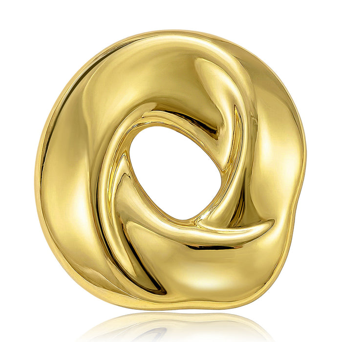 Swirled Open Circle Brooch in Polished Metal for Jackets and Scarves