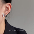 Silver Crystal Inlay Hollow Butterfly Stud Earrings view 4