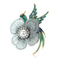 Fabric Flower Phoenix Brooch With Faceted Crystals And Polished Metal Details view 1