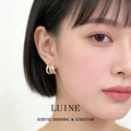 Gold Multi Band White Enamel Zircon Hoop Earrings Pair view 2