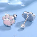 Silver Pink Enamel Paw Print Ball Back Stud Earrings view 2