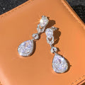 Silver Teardrop Halo CZ Leaf Drop Earrings Clear Dangle view 2