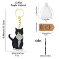 Black And White Cat Flat Acrylic Keychain With Gold Tone Ring view 2