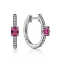 Silver Pink Oval Center Clear Pavé Huggie Earrings view 2