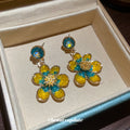 Blue Yellow Crystal Flower Cluster Drop Earrings For Women view 4