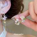 Pastel Flower and Butterfly Drop Earrings with Pearls view 2