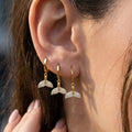 Crystal Whale Tail Hoop Earrings in Gold and Silver Tone view 3