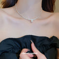 Silver Crushed Chain White Pearl Pendant Necklace Drop view 1