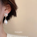 Gold Black White Enamel Rose Pearl Checker Heart Earring Set view 4