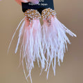 Pink and White Feather Crystal Tassel Stud Earrings view 6