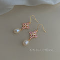 Pink CZ Flower Freshwater Pearl Drop Hook Earrings view 4