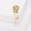 Pavé Crystal Rose Stem Brooch Pearl Green Enamel Gold Silver view 6