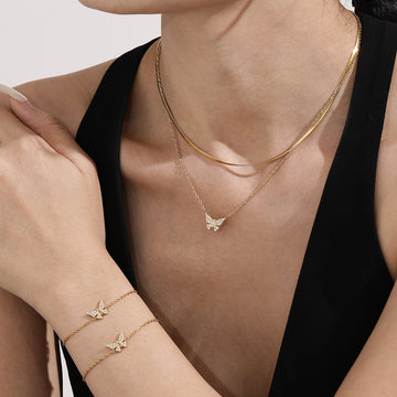Crystal Butterfly Necklace and Bracelet in Gold and Silver Tone