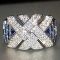 Silver Cross Weave Ring Clear Pave Blue Baguette Stones view 3