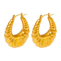 Gold U-Shape Ribbed Hoop Earrings Titanium Steel Pair view 5