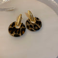 Leopard Print Disc and Crystal Oval Statement Earrings view 6