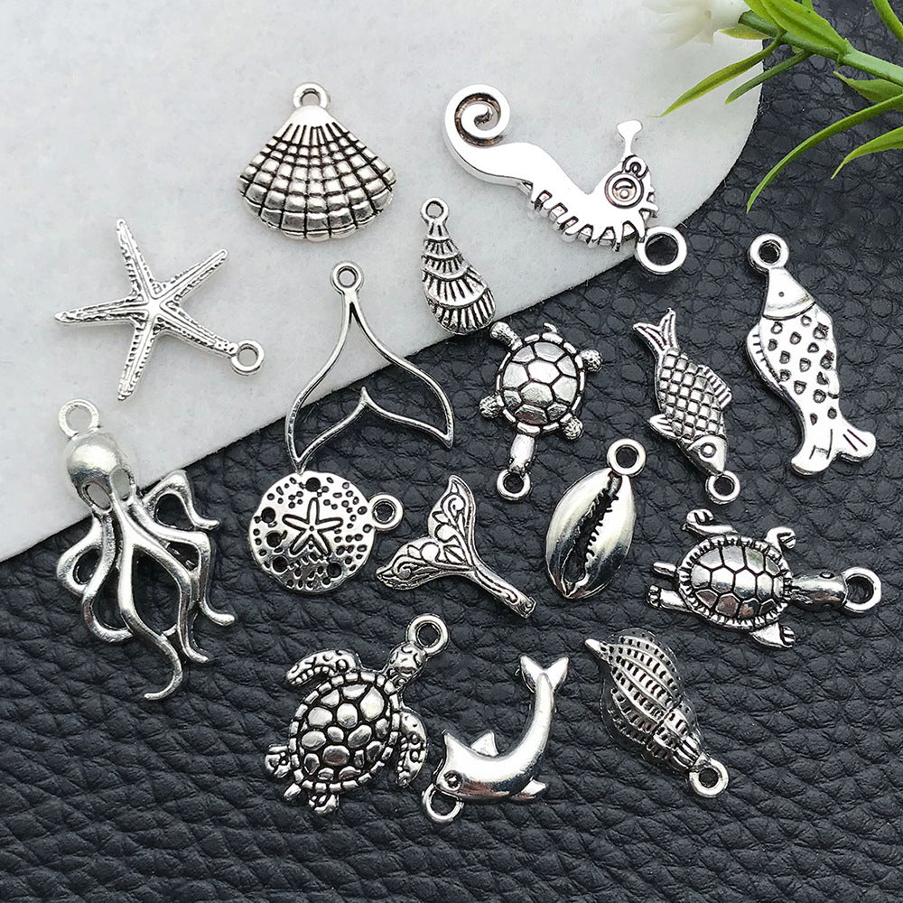 Antique Silver Zinc Alloy Seahorse Starfish Dolphin Charm Pendants for DIY Jewelry