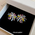 Pair of Metal Tone Multicolor Enamel Firework Stud Earrings view 2