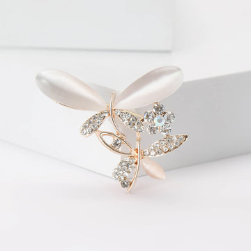 Rose Gold Dragonfly Brooch Cats Eye Wings Crystals