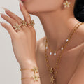 Five Petal Zircon Flower Necklace Bracelet Earring Ring Set view 2