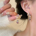 Purple Flower Teardrop Earrings For Women Jewelry Style view 3