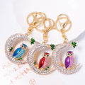 Rhinestone Crescent Moon Owl Keychain Gold Tone 3 Colors view 1