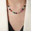 Multicolor Faceted Agate Bead Gold Oval Link Necklace view 6