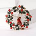 Jeweled Bird Wreath Brooch in Gold and Silver Tones view 2