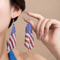 Blue Red and White Flag Pattern Mesh Long Hook Earrings view 6