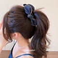 Navy Denim Hair Claw Clips Scrunchies Four Styles Brown Trim view 3