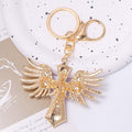 Winged Cross Rhinestone Metal Keychain Enamel Angel Charm view 4