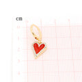 Gold Tone Red Enamel Crystal Heart Huggie Drop Earrings view 3