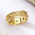 Gold Multicolor CZ Floral Embossed Band Ring Metal view 3
