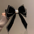 Velvet Bow Hair Clips In Red Crystal Fringe Or Black Pearl Style view 7