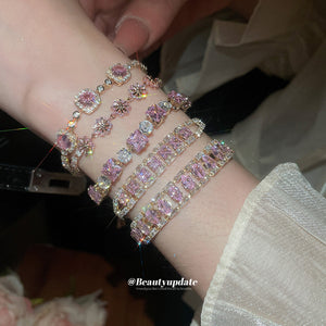 Twenty Six Mixed Pink Crystal Flower Butterfly Heart And Square Bracelets